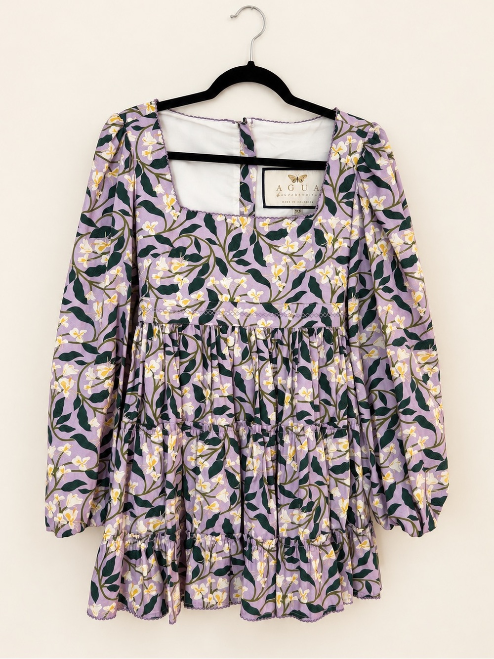 Agua by Agua Bendita Avena Lilac Floral Puff Sleeve Mini Dress XS
